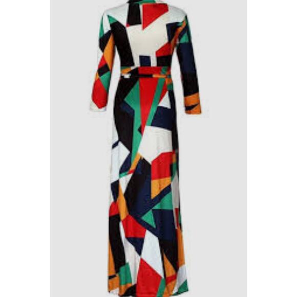 Locryz Women's V Neck 3/4 Sleeve Abstract Printed Loose Long Maxi Dress Size L - Picture 2 of 5